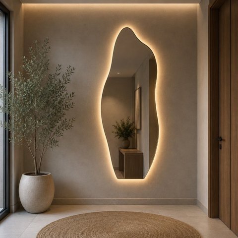 Espelho Flame 100x35cm Polido Bivolt Sala Salão Luxo LED Neutro