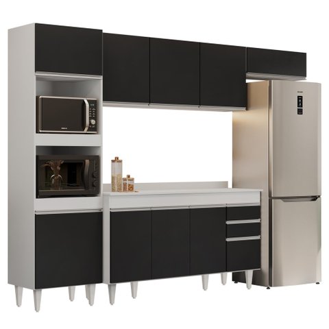 Armário de Cozinha Modulada 4 Peças CP11 Balcão com Tampo Branco/Preto - Lumil Lumil Móveis