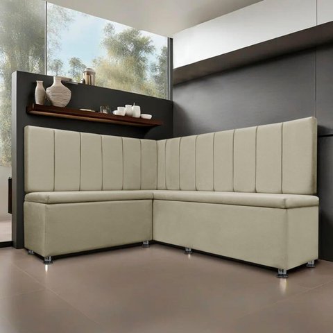 Conjunto Canto Alemão com Bau para Bar Lanchonete Liso Bege 125x160cm Sofa Store