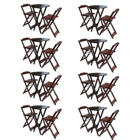 Kit 8 Jogos De Mesa Bistrô De Madeira Com 2 Cadeiras Dobravel Imbuia - Marrom