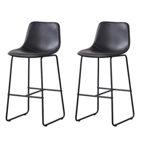 Kit 2 Banquetas Oxford Verner Assento PU Base Aço Encosto Fixo Preto 100cm Fratini