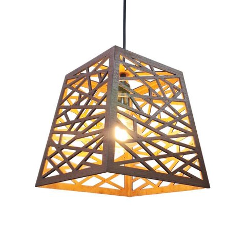 Luminária Teto Pendente MDF Lâmina Madeira Moderna Rústica