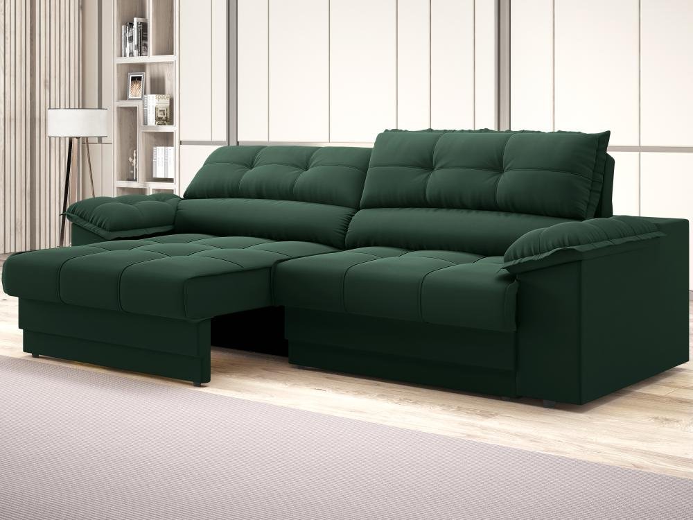 Sofá com Carregador Usb e Molas no Assento Retrátil Reclinável Mimo 2,30m Velosuede Verde - Netsofas - 1