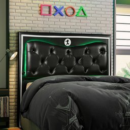 Cabeceira Gamer 1,40 LED e Carregador Ninja X Preto / Branco - Star Confot - 2 Cabeceira Gamer 1,40 LED e Carregador Ninja X Preto / Branco - Star Confot - 2