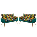 Ver imagem 1 de Kit 2 Poltronas Namoradeira Opala Suede Estampado Colorido com Azul Turquesa Aradecor