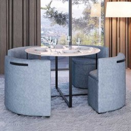 Conjunto Sala de Jantar Mesa Redonda 4 Cadeiras Estofadas Pixel (tampo Branco/tecido Cinza) - 2