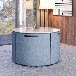 Conjunto Sala de Jantar Mesa Redonda 4 Cadeiras Estofadas Pixel (tampo Branco/tecido Cinza) - 1