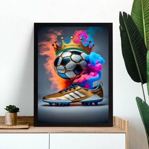 Quadro Decorativo Futebol - Chuteira e Bola 24x18cm - com Vidro:moldura Preta