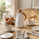 Ver imagem 5 de Garrafa Térmica 950 ml Café Chá Bebidas Quentes e Frias Design Moderno Alca de Madeira
