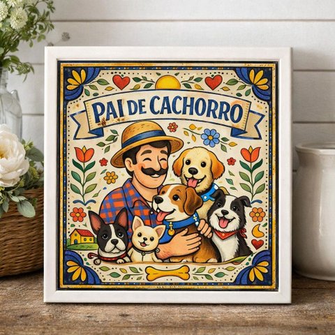 Quadro Pai de Cachorro 33x33cm Mold Branca
