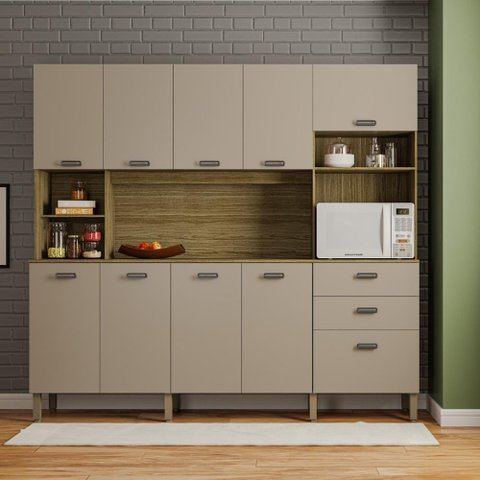 Armario de Cozinha Compacta 10 Portas 2 Gavetas Intense - Freijó/vanilla Freijó/vanilla