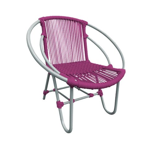 Cadeira Decorativa Julia em Corda Náutica e Base em Alumínio Cinza/rosa