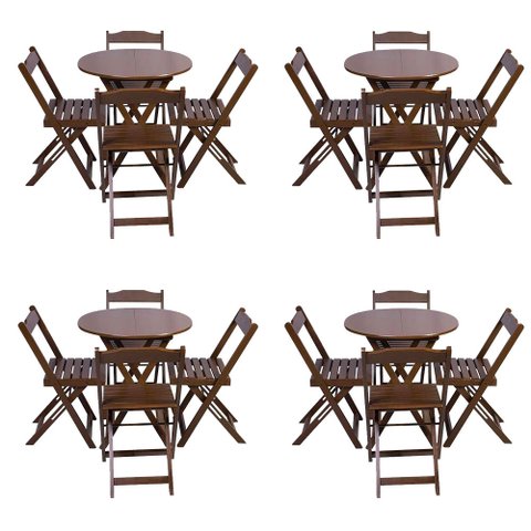 Kit 4 Jogos de Mesa Dobravel com 4 Cadeiras Tampo Redondo 70x70 Imbuia