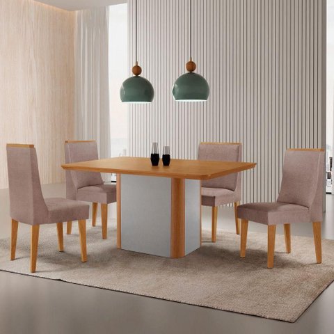 Mesa de Jantar Isadora 120cm Tampo MDF Laminado Linho Capuccino Naturale Off White