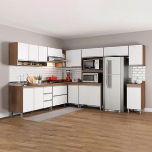 Cozinha Modulada de Canto Sabrina 252/294x202cm Mdp Menu Branco