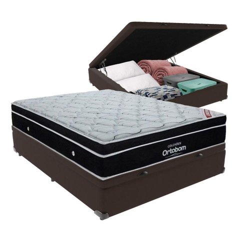 Elegant Ortobom Base Baú Bege Casal Mola Ensacada Europillow Marrom