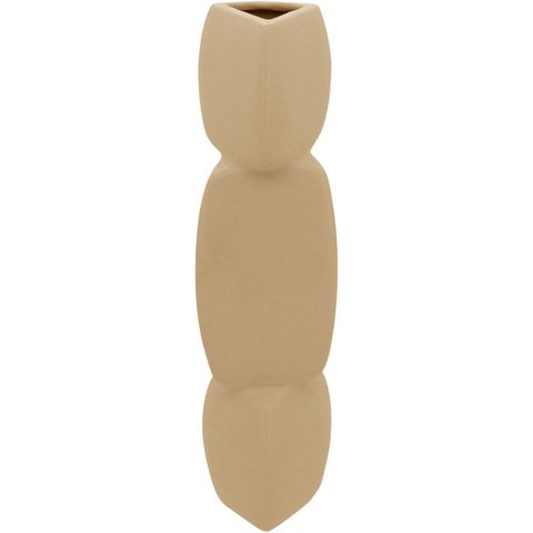 Vaso Decorativo Enfeite Planta Geométrico Cerâmica 31x8x8cm Bege