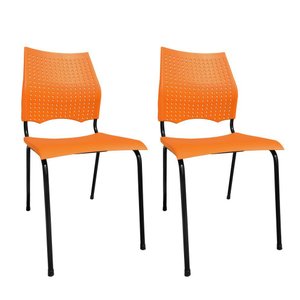Kit 2 Cadeiras Fixa Metal Versat Plasxtica para Escritório Escolas Recepção Laranja