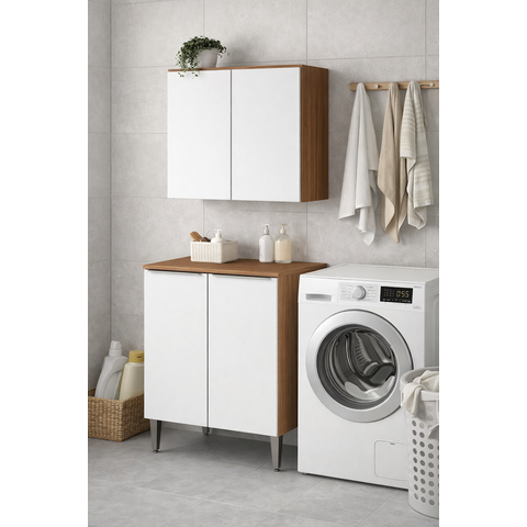 Kit Multiuso Modulado Luana 2 Peças 70cm Lavanderia - Cinamomo/branco Aramóveis