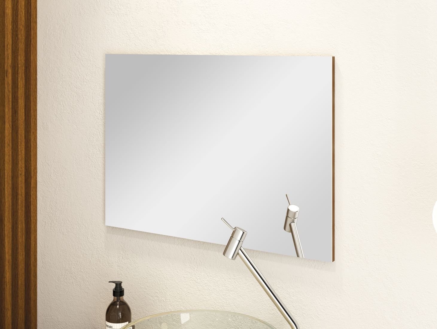 Ver imagem 2 de Armário Para Banheiro Luna 61x46 MDF Espelho Lapidado e Cuba Vidro Cor:Freijó