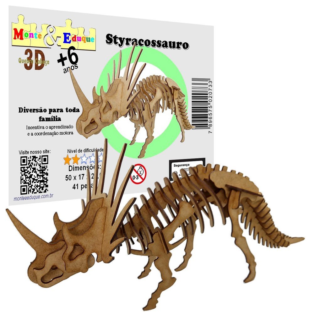 Kit Dinossauros Mdf Quebra Cabeça 3d