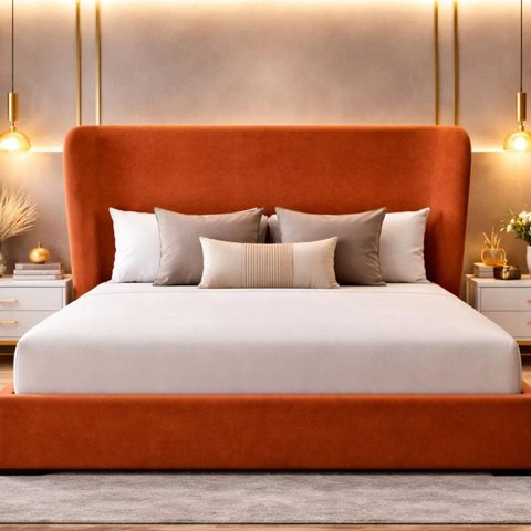 Cabeceira Liz Luxo Moderna Boucle para Cama Box King 1.95 Terracota