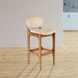 Banqueta Alta para Cozinha 50 x 104 Cm Decor Madeira Maciça Imbuia Linho Bege M58 - RMI - 1
