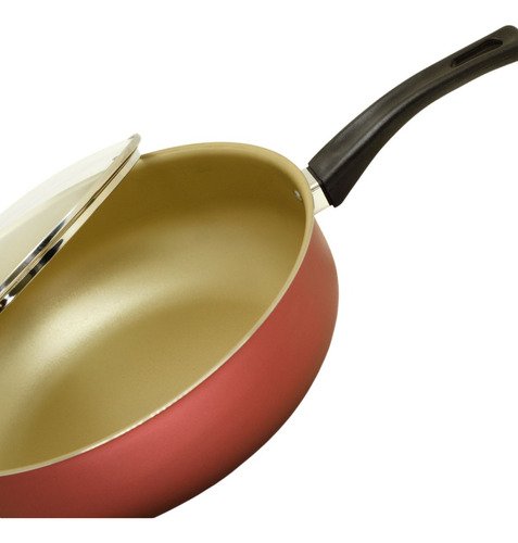 Frigideira Antiaderente Wok Reforçada Tampa de Vidro 26 Cm:terracota - 16