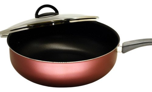 Frigideira Antiaderente Wok Reforçada Tampa de Vidro 26 Cm:terracota - 12