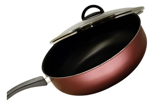 Frigideira Antiaderente Wok Reforçada Tampa de Vidro 26 Cm:terracota - 11