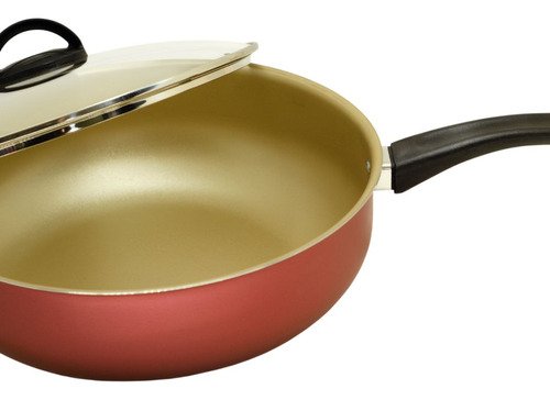 Frigideira Antiaderente Wok Reforçada Tampa de Vidro 26 Cm:terracota - 17