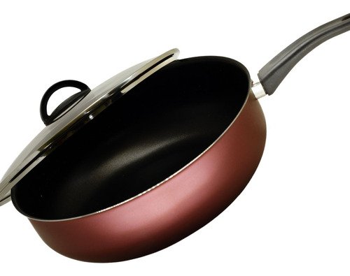 Frigideira Antiaderente Wok Reforçada Tampa de Vidro 26 Cm:terracota - 10