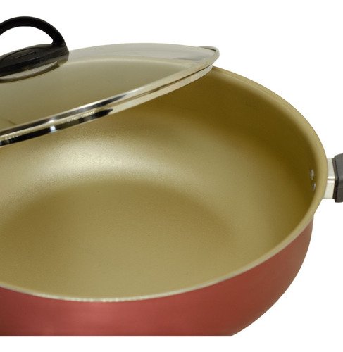 Frigideira Antiaderente Wok Reforçada Tampa de Vidro 26 Cm:terracota - 18