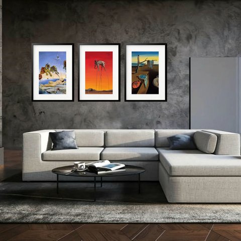 Kit 3 Quadros Grandes Salvador Dalí Collection 60x48cm:moldura Preta
