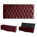 Ver imagem 1 de Kit Estrela Cabeceira de Cama Painel e Calçadeira Baú Botão Cristal Casal 140 Cm Suede Bordo do