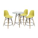 Ver imagem 1 de Conjunto Mesa Bistrô Eames Eiffel Vidro com 3 Banquetas Amarelas de Madeira - Cor: Marrom