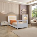 Ver imagem 3 de Cama Solteiro Evolutiva Wave Juvenil em Rattan com LED Casatema MadeiraOriginals Branco/Marrom