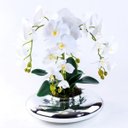 Ver imagem 2 de Arranjo com 4 Orquídeas Brancas Toque Real em Terrário Prata