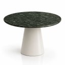 Ver imagem 1 de Mesa de Jantar Cone Redondo 160 cm Tampo Mármore Verde Guatemala Base Laca Branca