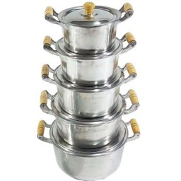 Conjunto de Panelas Alumínio Fundido Alça Madeira Tampa Leve - 1