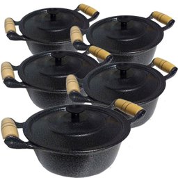 Jogo de panelas alumínio fundido craqueado cor preto tampa leve pomel baquelite - 2