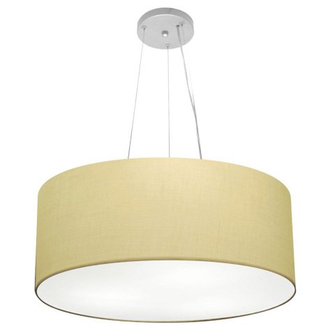 Lustre Pendente Cilíndrico Vivare Md-4047 Cúpula em Tecido 50x21cm - Bivolt - Algodão Crú - Bivolt