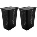 Ver imagem 1 de Kit 2 Cestos para Roupa Suja ou com Tampa Organizador Lavanderia 47l Preto