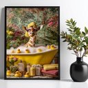 Ver imagem 1 de Quadro para Banheiro Girafa no Banho - Tropical 45x34cm - com Vidro:moldura Branca