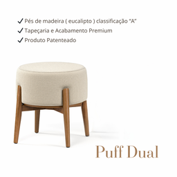 Puff Dual Assento em Linho Premium Palha com Pés Sofisticação e Conforto:palha - 5