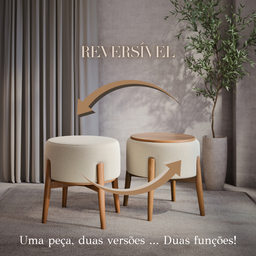 Puff Dual Assento em Linho Premium Palha com Pés Sofisticação e Conforto:palha - 4