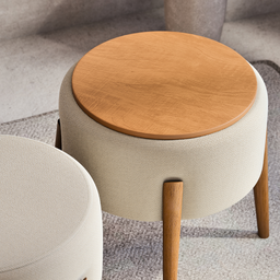 Puff Dual Assento em Linho Premium Palha com Pés Sofisticação e Conforto:palha - 2