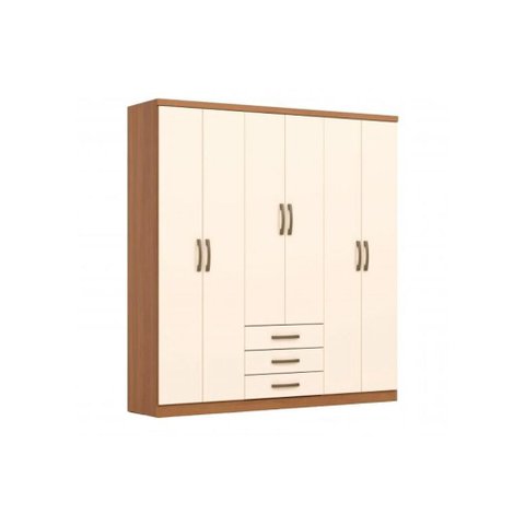 Guarda Roupa Casal 6 Portas 3 Gavetas Caju Cinamomo/Off Henn