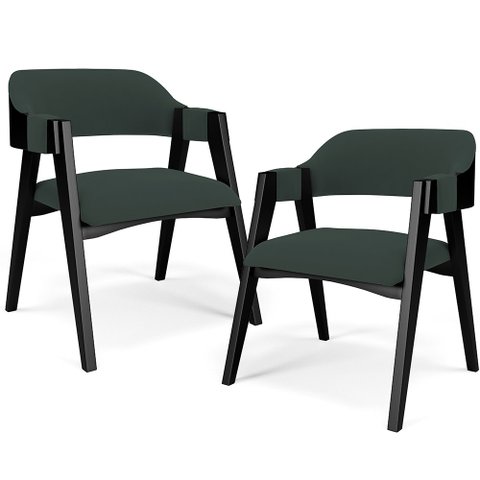 Kit 2 Cadeiras Sala de Jantar Estar Living Estofada Suran L02 Preto Suede Verde Musgo - Lyam Decor