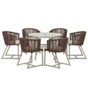 Ver imagem 1 de Mesa com 6 Cadeiras de Jantar Roma 120cm e Noronha em Alumínio Fendi Corda Náutica Estofado 7 Trama
